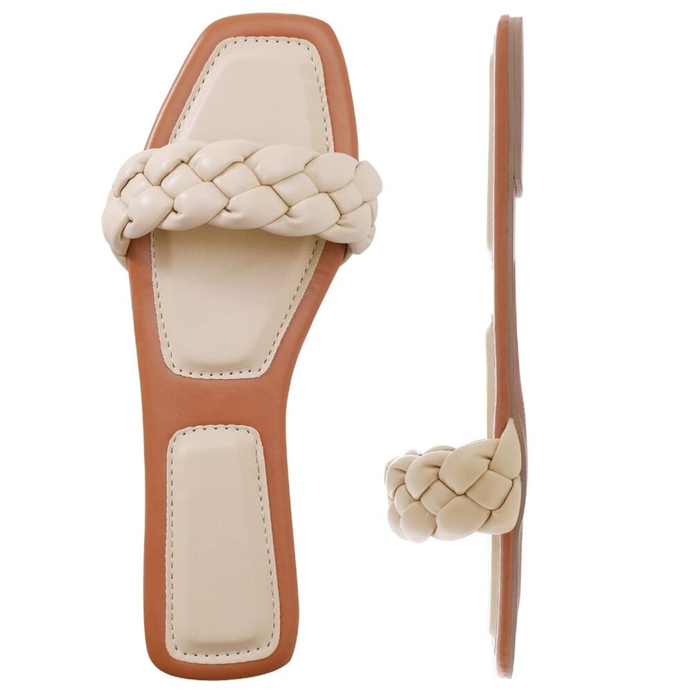 Khaki Slides Cushion Lightweight Travel Sandals Slipon Casual Mules‎ 40/9.5 New